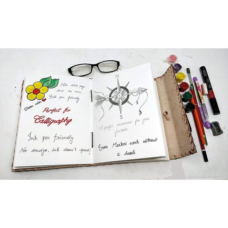 Genuine Brown Leather Blue Stone Embossed Leather Journal Refillable Paper White Pages Writing Notebook