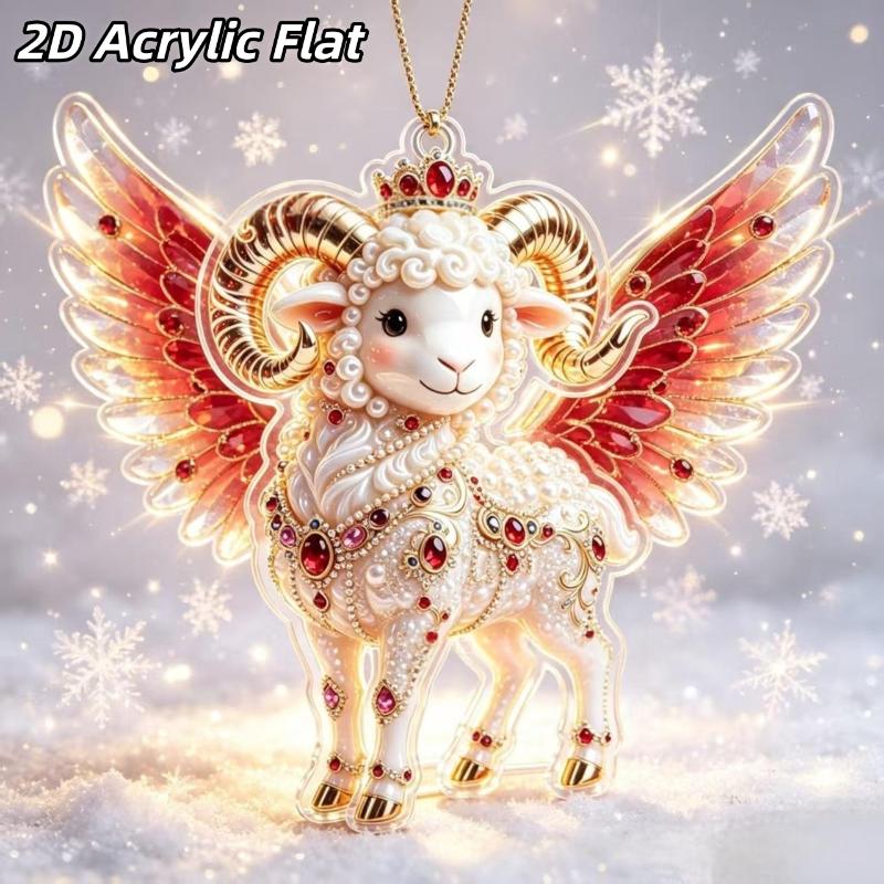 2D Acryl Sternzeichen Steinbock Weihnachtsbaum Anhänger Glücksbringendes Rot-Gold Design Für Rückspiegel Neujahr Hausdekoration