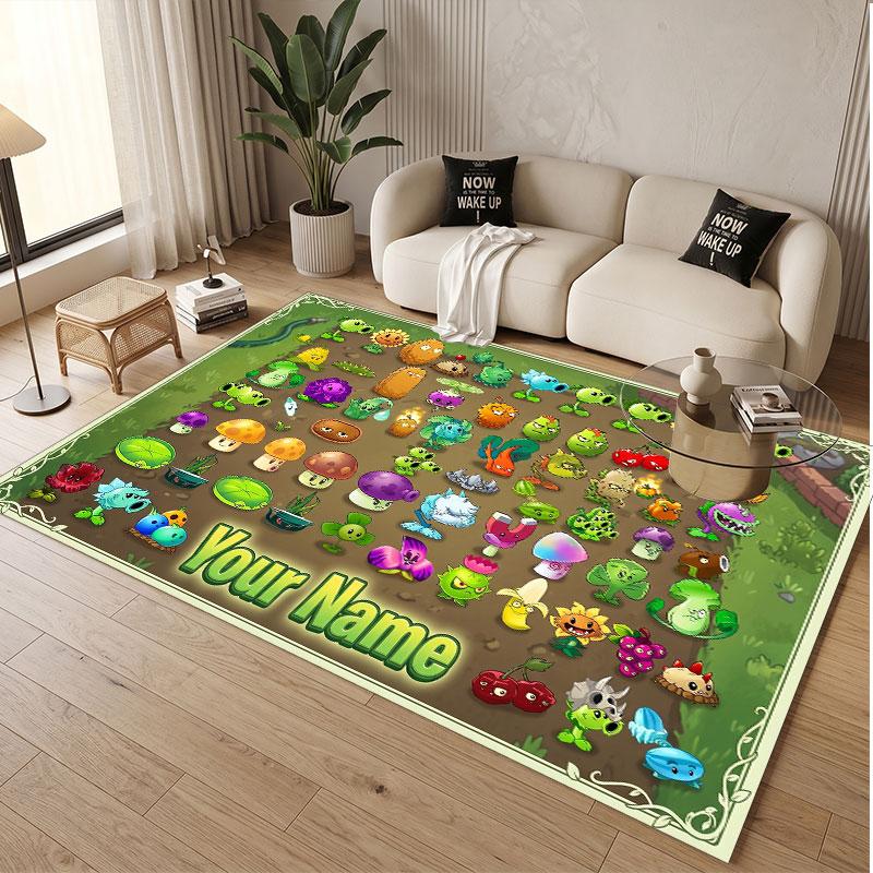 Tappeto in Cristallo Velluto con Testo Nome Personalizzato, Piante contro. Tappeto Decorativo Morbido Peluche Antiscivolo a Tema Zombie