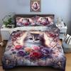 Adorable Kitten with Vibrant Flowers Print Soft Comfortable Duvet Cover Bedding Set Included 1*Duvet Cover 2*Pillowcases