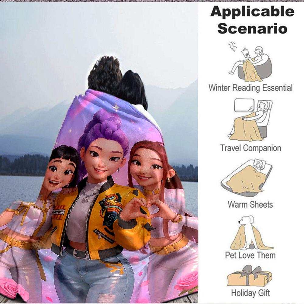 1PC K POP Demon Hunters, Huntrix Blanket, Throw For Sofa, Bed, Travel, Camping, Livingroom,