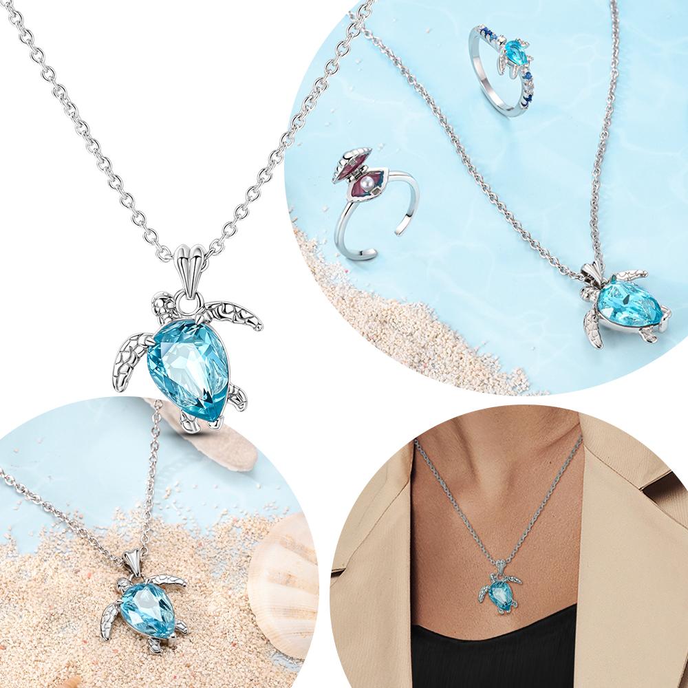 Brand Latest Arrival Blue Ocean Turtle Zircon Necklace Copper Metal High Quality Fine Jewelry High Quality Authentic Original Women Wedding Necklace