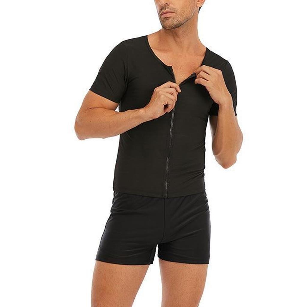 Traje de Sauna Sudadera para Hombre Camisetas de Manga Corta Adelgazante Top Térmico con Cremallera Camisa de Entrenamiento Moldeador Corporal para Hombre Ropa Moldeadora