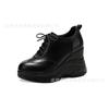 Muffin platform single shoes women's leather 2025 new round head lace-up wedge heel loafers British style heightening small leather shoes
