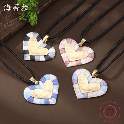 New Enamel Color Love Leather Rope Long Pendant Women Exaggerated Heart-shaped Versatile Long Necklace