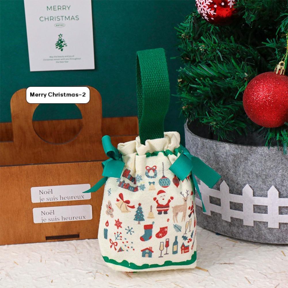 

Creative Canvas Christmas Gift Bag Portable Large Capacity Candy Handbag Drawstring Pocket Christmas Eve 11x15cm