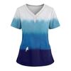 Women's Loose Short Sleeved Fashionable Square Printing V-neck Buttonable Side Slit Top T-shirt