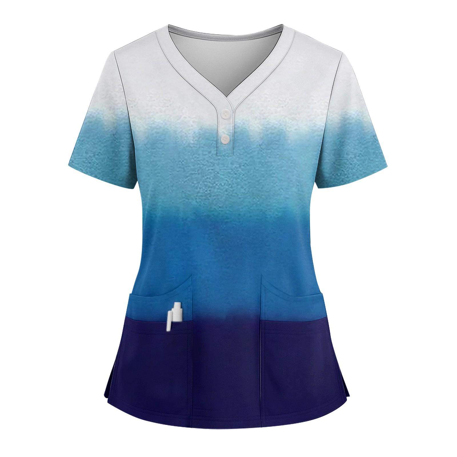 

Женская свободная футболка с коротким рукавом, модным квадратным принтом, V-образным вырезом, на пуговицах, с боковым разрезом L