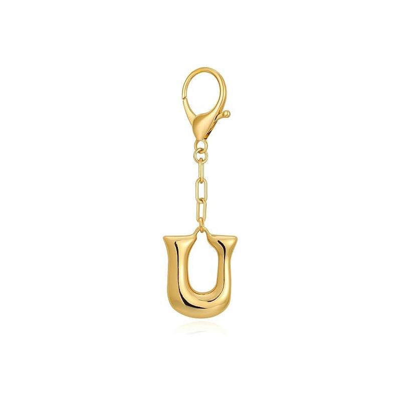 Gold Bubble Initial Keychain Letter Bag Charm for Women DIY Alphabet Purses Handbag Pendant School Backpack Gift Key Accessories