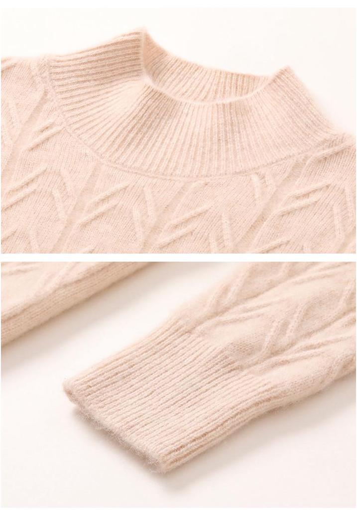 Women's 2025 Double-strand Thick Branch Pattern Half-high Collar Cashmere Wool Knit Sweater