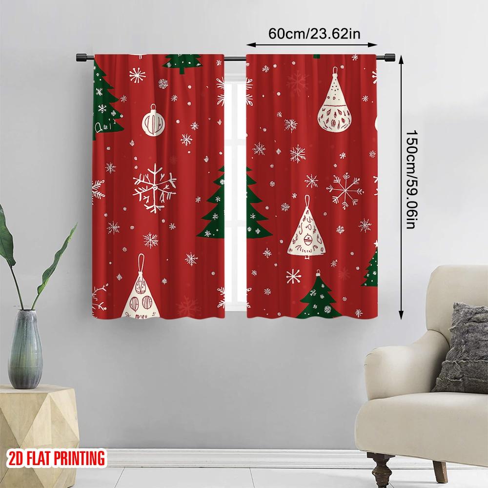 2pcs,2D Plane Printing Curtains Roller Blinds Christmas Trees Snowflakes Ornaments Holiday (3) 100% Polyester (without Rod)