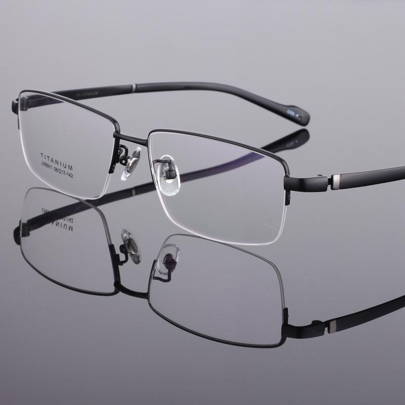 Herren-Brillengestell für Myopie, halbrahmenlos, reines Titan, großes Glas