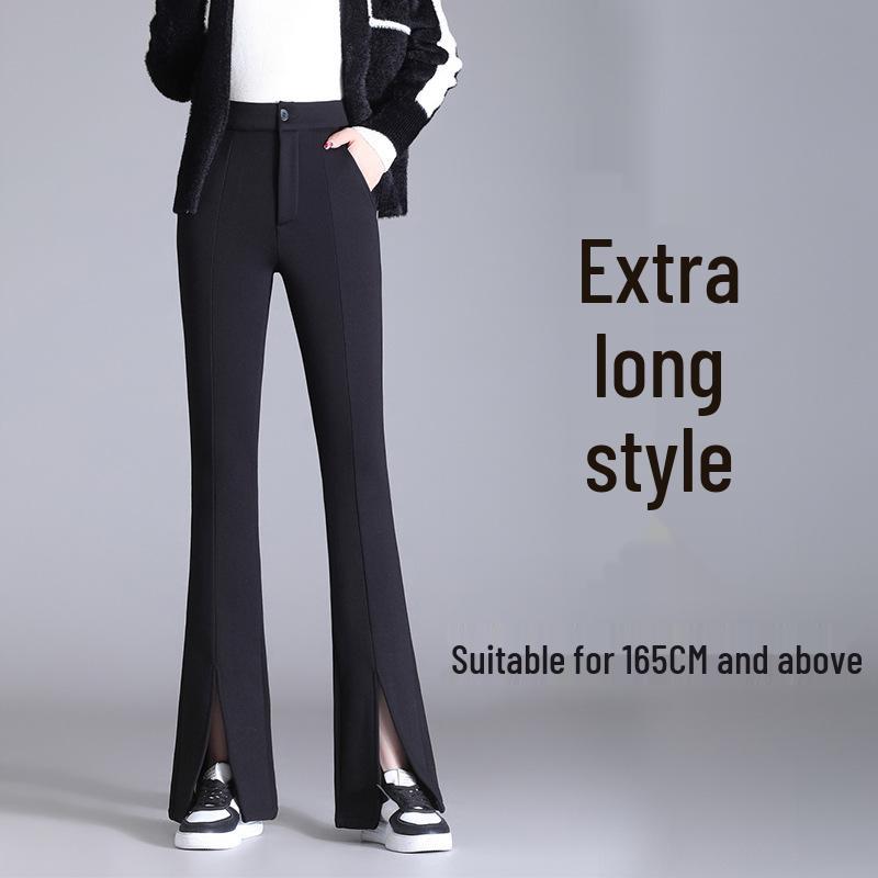 Pantaloni da donna autunno/inverno taglie forti neri in velluto a vita alta snellenti micro svasati