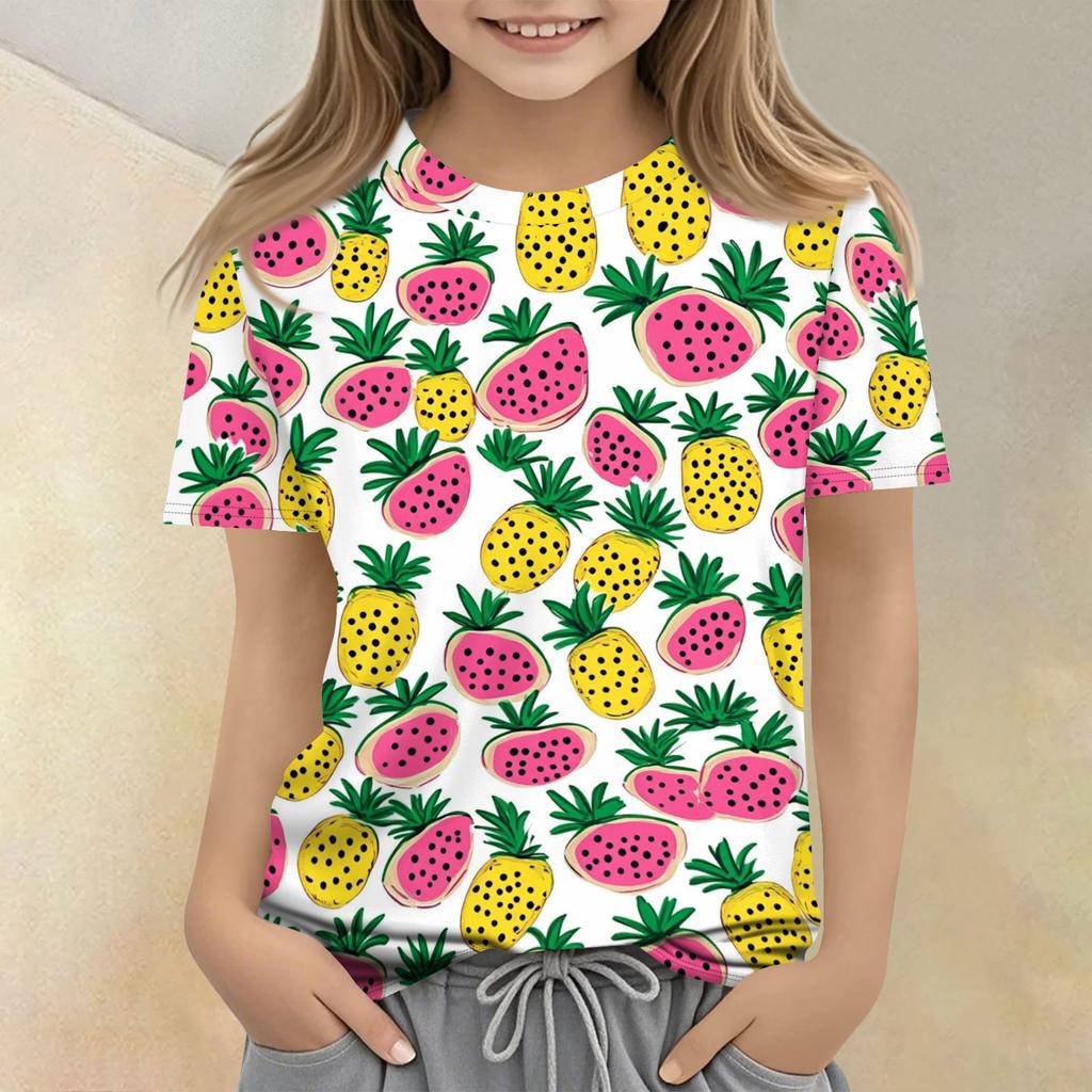 Children's Printed Round Neck Short Sleeved Casual T-shirt