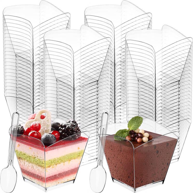 Pabei Disposable Slanted Square Mousse Cups with Spoons