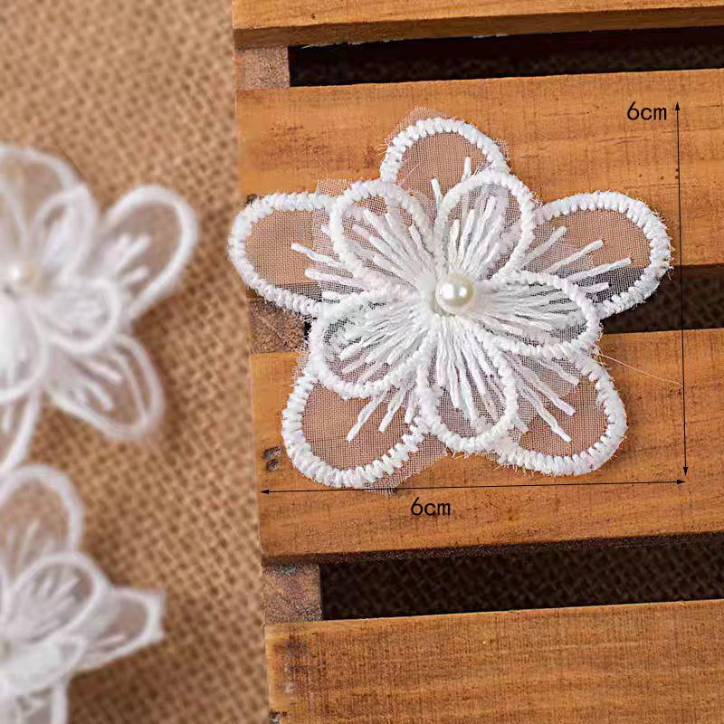 10Pcs White Double-Layer Organza Tulle Embroidery Lace Patch DIY Clothing Bead Decoration Decal Accessories 6*6cm