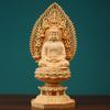 Yellow Poplar Wood Hand Carving Crafts, Western Three Saints' Chairs, Buddha Statue, Sitting Lotus Sculpture, Decoration, 1Pc