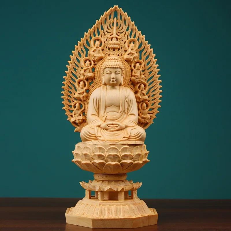 

Yellow Poplar Wood Hand Carving Crafts, Western Three Saints Chairs, Buddha Statue, Sitting Lotus Sculpture, Decoration, 1Pc 28X12.5X12.5cm