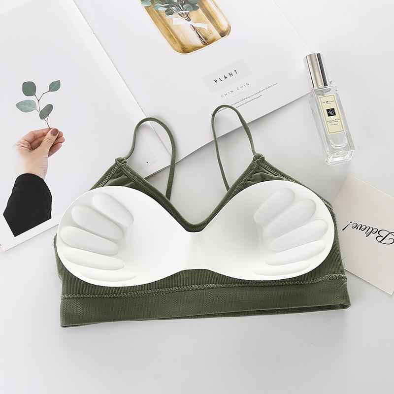 Nahtloses geripptes Bandeau: Hohe Elastizität, Schöner Rücken, Bequem mit Brustpolstern, Dünne Träger, Wickel-Westen-Dessous für Damen