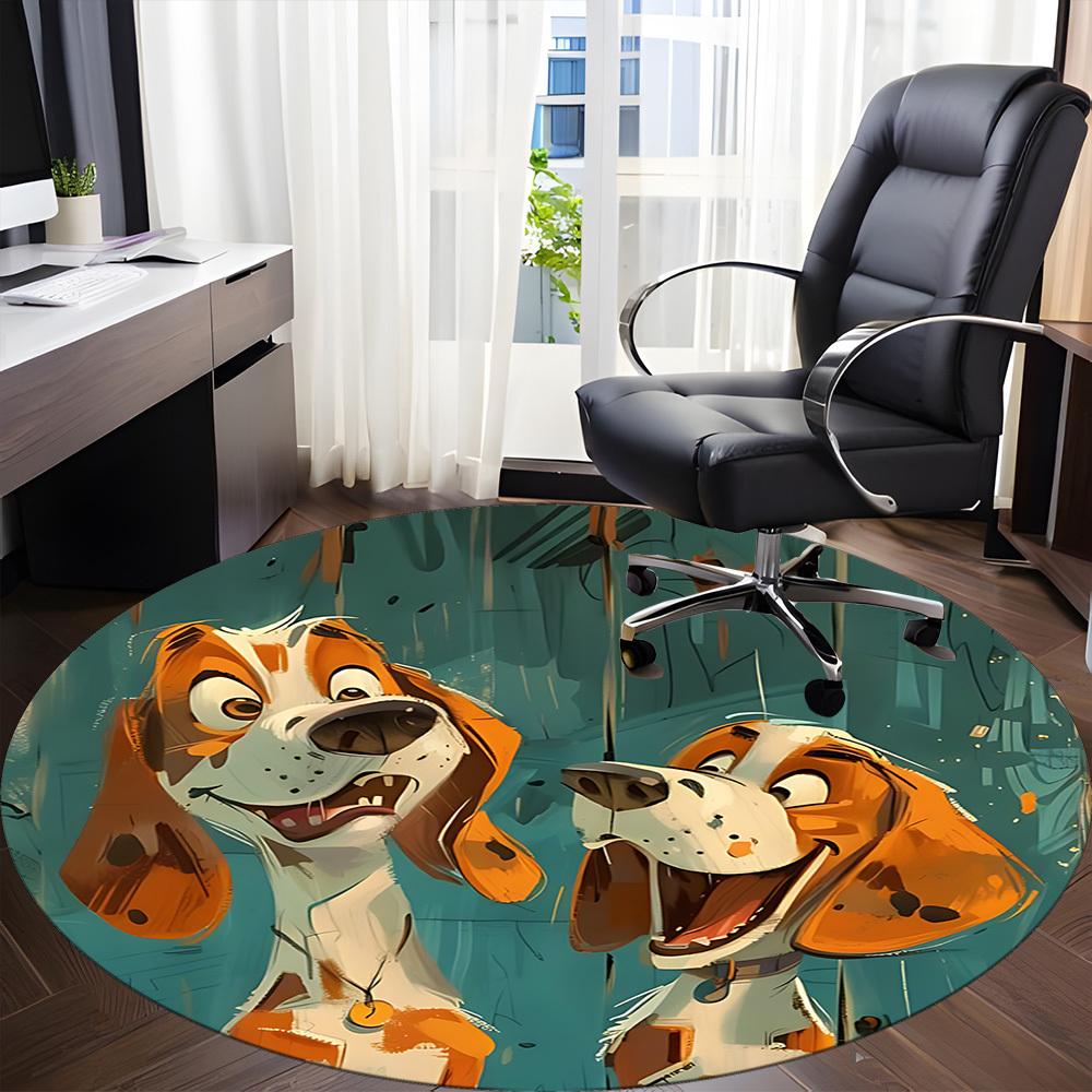 1PC Puppy Playful Office Round Area Rug, Mat Suitable ForOffice, Under Office Chairs Bedroom Living Room Home Decor, Room Deco
