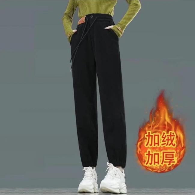 Casual sports sweatpants women's autumn and winter fleece thickened leggings high-waisted drawstring straight-leg pants for men and women