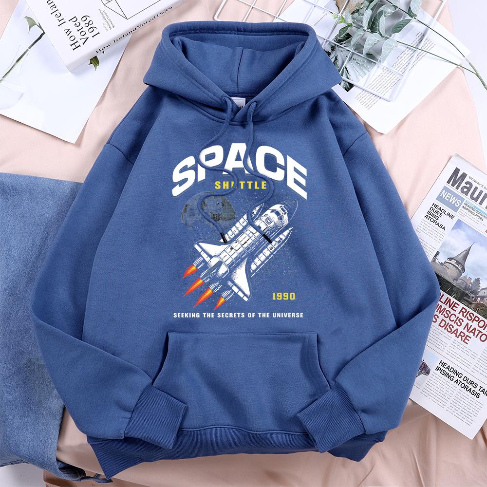Space Shuttle 1990 Seeking The Secrets Of The Universe Women Sweatshirt Casual Hooded Soft Loose Autumn Hoodies Fleece Warm Tops