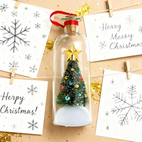 Christmas Tree Message In A Bottle Recordable Voice Message Bottle Ornament with Playback Cork Greeting Glass Bottle with Snowy Scene Xmas Keepsake