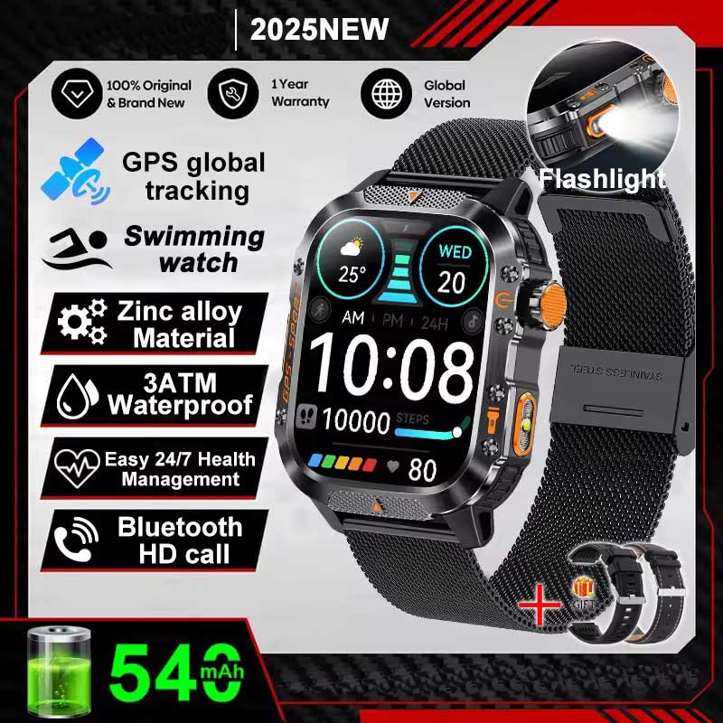 Vojenské chytré hodinky s vestavěným GPS, kompasem, výškoměrem, vodotěsností 3ATM IP69K, AMOLED displejem, Bluetooth voláním, 2,01" chytré hodinky pro Android a iOS