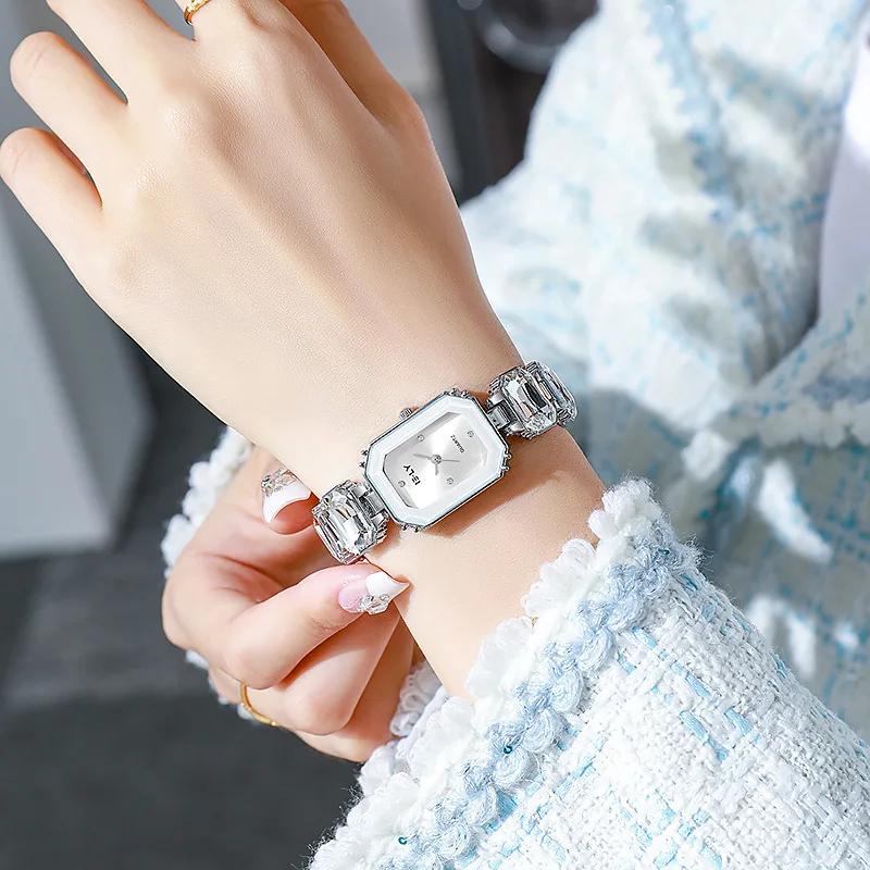 Top Brand Luxury Water Diamond Original Women Square Quartz Watch Movement Fashion Bracelet Watches Montre Femme Gifts