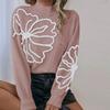 Damen Pullover mit Rollkragen, langen Ärmeln, Strick, lockerer Passform, mit Blumenstickerei