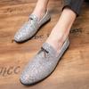 Fashion 37~48 Plus Size White Italian Glitter Loafers Mens Sequin Shoes Men Pointed Toe Dress Weddings Shoes Classic Loafer Formal Shoe