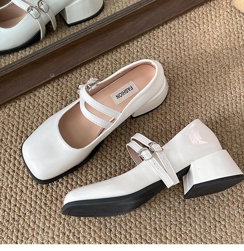 

Модные красные французские туфли на толстом каблуке с квадратной головкой, женские туфли из кожи 2025 года, новые весенне-осенние туфли-лодочки Мэри Джейн 39 бежевый