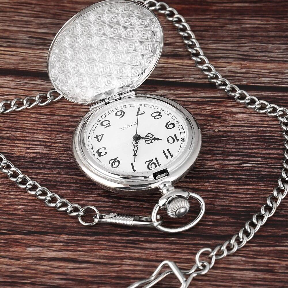Antique Double-Sided Silver Quartz Metal Round Case Pocket Watch Customizable Design Perfect Gift Choice