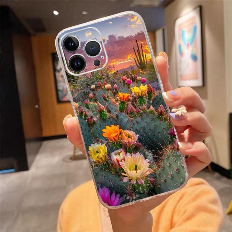 Phone Case Carcasa Funda For iPhone 17 Pro Max Air 16 15 14 13 Pro Max 15 16 Pro 15Plus Cactus Flower Case iphone 15Pro