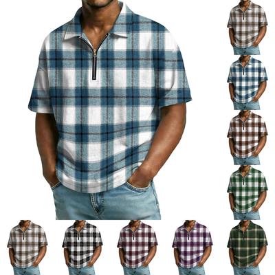 Men's Casual Collared Zipper Neck Short,Sleeve Top
