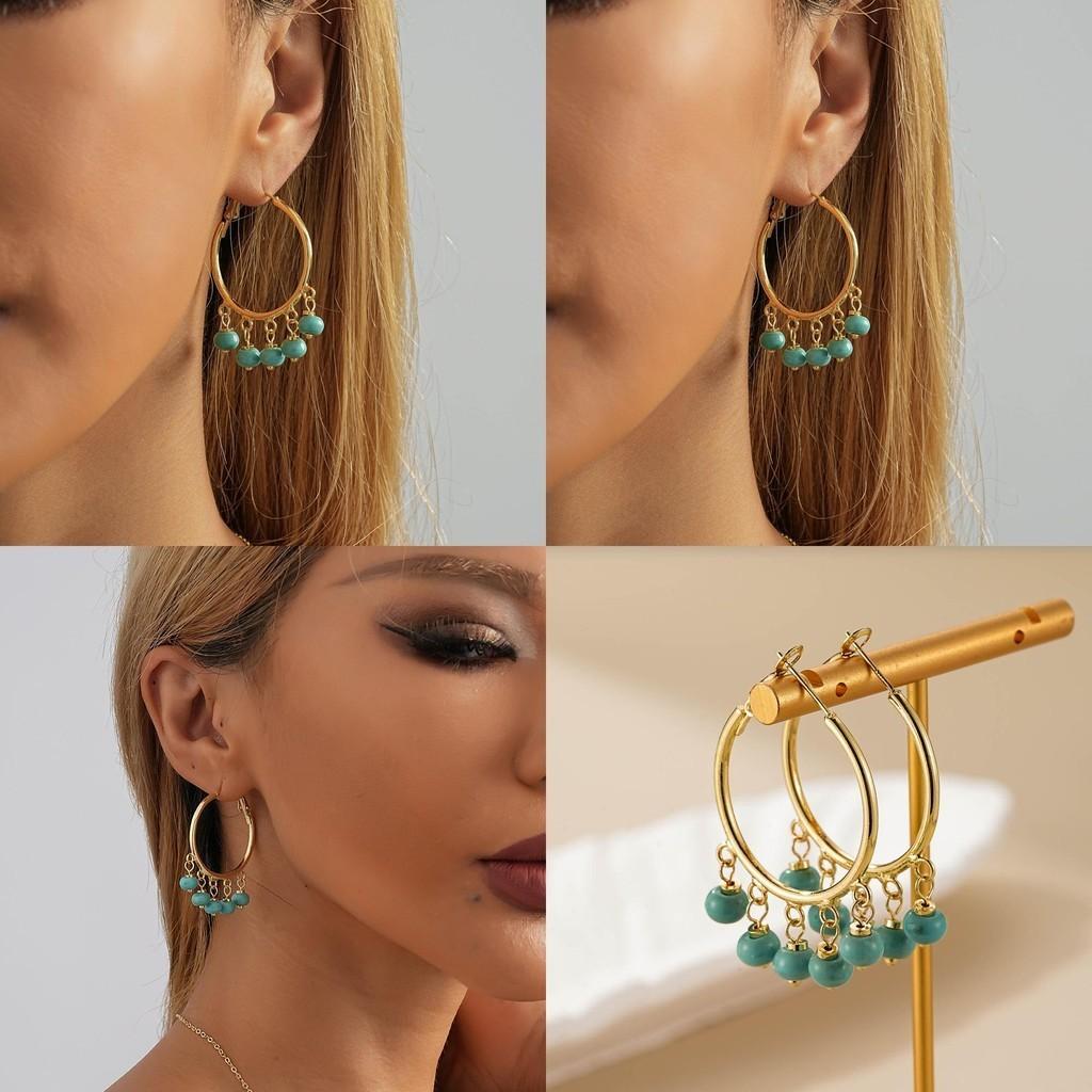 Blue Copper Earrings With Natural Stones Simple And Elegant Circle Earrings