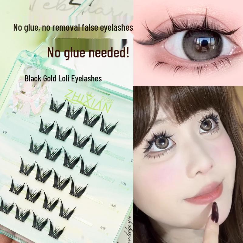 Lotus Elf Girl Glue-Free Removable False Eyelashes - Super Fine Lightweight Single Cluster