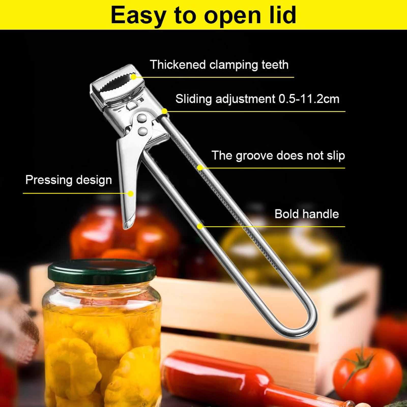 

Can Opener Adjustable Jar Gripper Stainless Steel Manual Lid Opening Tool Ergonomic Handle 19.7cmx3cmx5mm