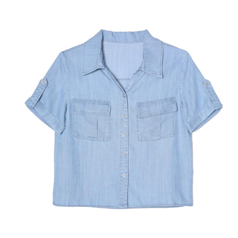 Baitu Women s Lyocell Denim Short Sleeve Shirt S