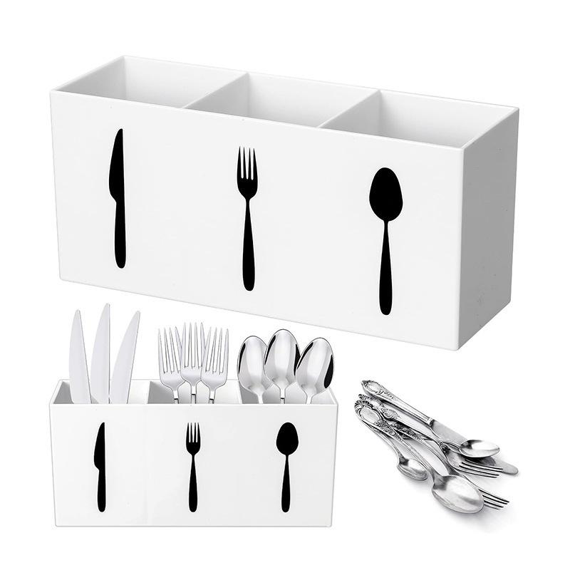 Cross-border Dropshipping Silverware Dispenser: 3-Compartment Black & White Holder for Knives, Forks, and Spoons