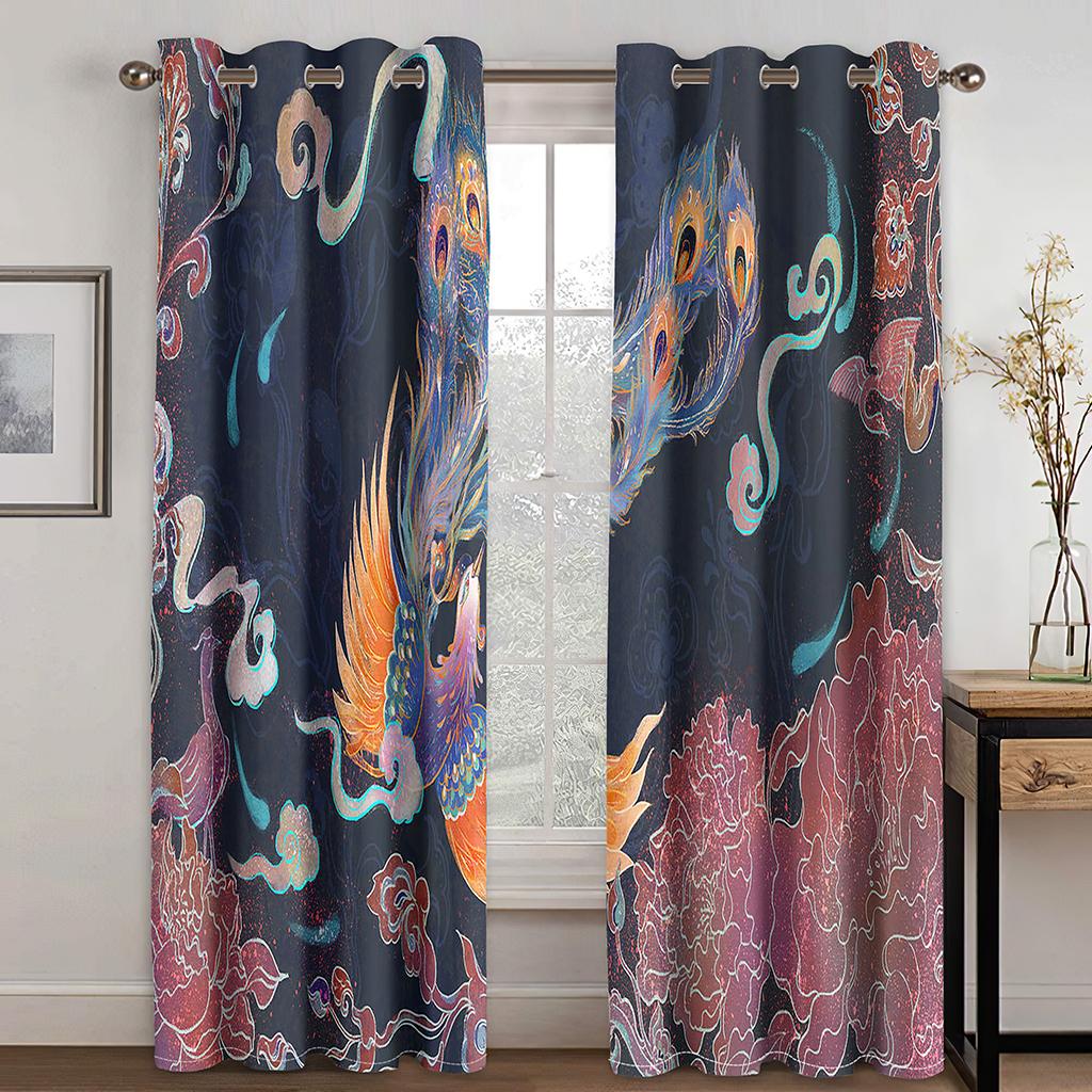 Čínský květ Chryzantéma Fénix Ptačí Okenní Závěsy Dětská Ložnice Obývací pokoj Ošetření předsíně Kuchyň Dekor Závěsy Žaluzie