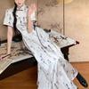 Summer Vintage Stand Collar Bandage Lace Up Dress Ladies Elegant Fashion Hollow Out A-line Robe Women Y2K Short Sleeve Vestidos