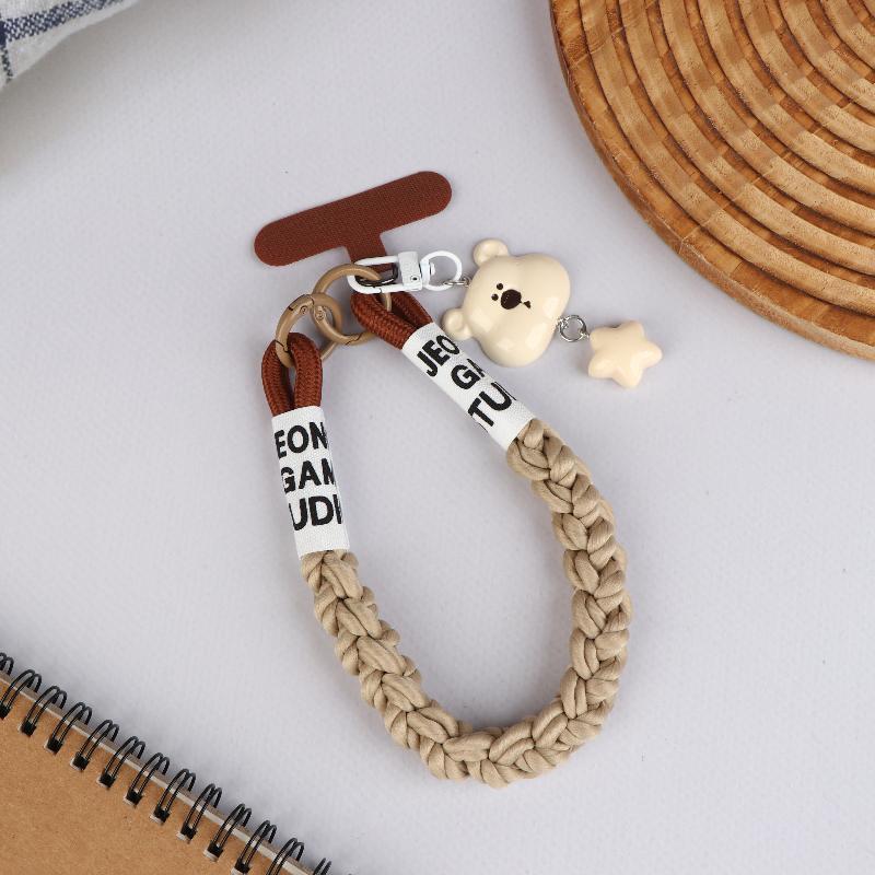 

Y2K Милый мультяшный медведь голова звезда ремешок для телефона Ins стиль универсальная цепочка для мобильного телефона противоутерянный браслет брелок подарки бежевый