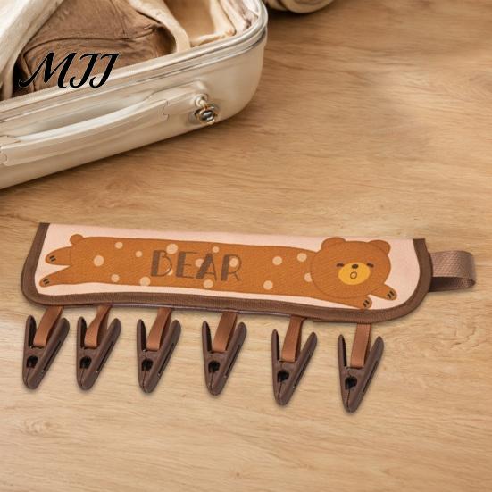 Dorm Room Clothing Hanger Fabric with Clips, Foldable Portable Laundry Drying Rack, Cute Cartoon Pattern Compact Hanging Organizer for Dormitory