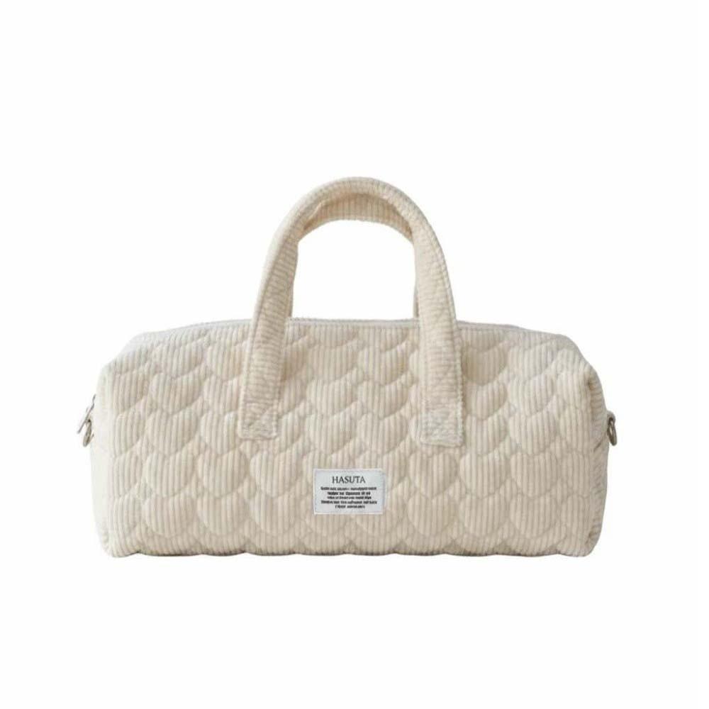 Pastel Heart Quilted Handbag Padded Pastel Makeup Organizer Corduroy Barrel Pouch Gym бежевый