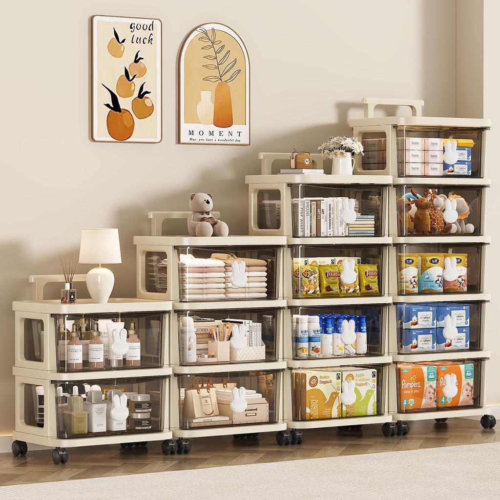 Kaninchen-Trolley: Mehrschichtiger Wagen mit Rädern und Schublade für Kinderbücher und Aufbewahrung