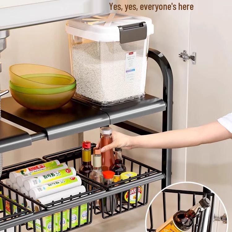 Organisateur de cuisine rétractable sous évier et support à casseroles