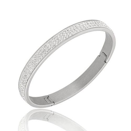 Bracciale in Acciaio Inossidabile 304 Acciaio Titanio con Zirconi Intarsiati in Argilla, 3 File, Bracciale Personalizzato Multicolore