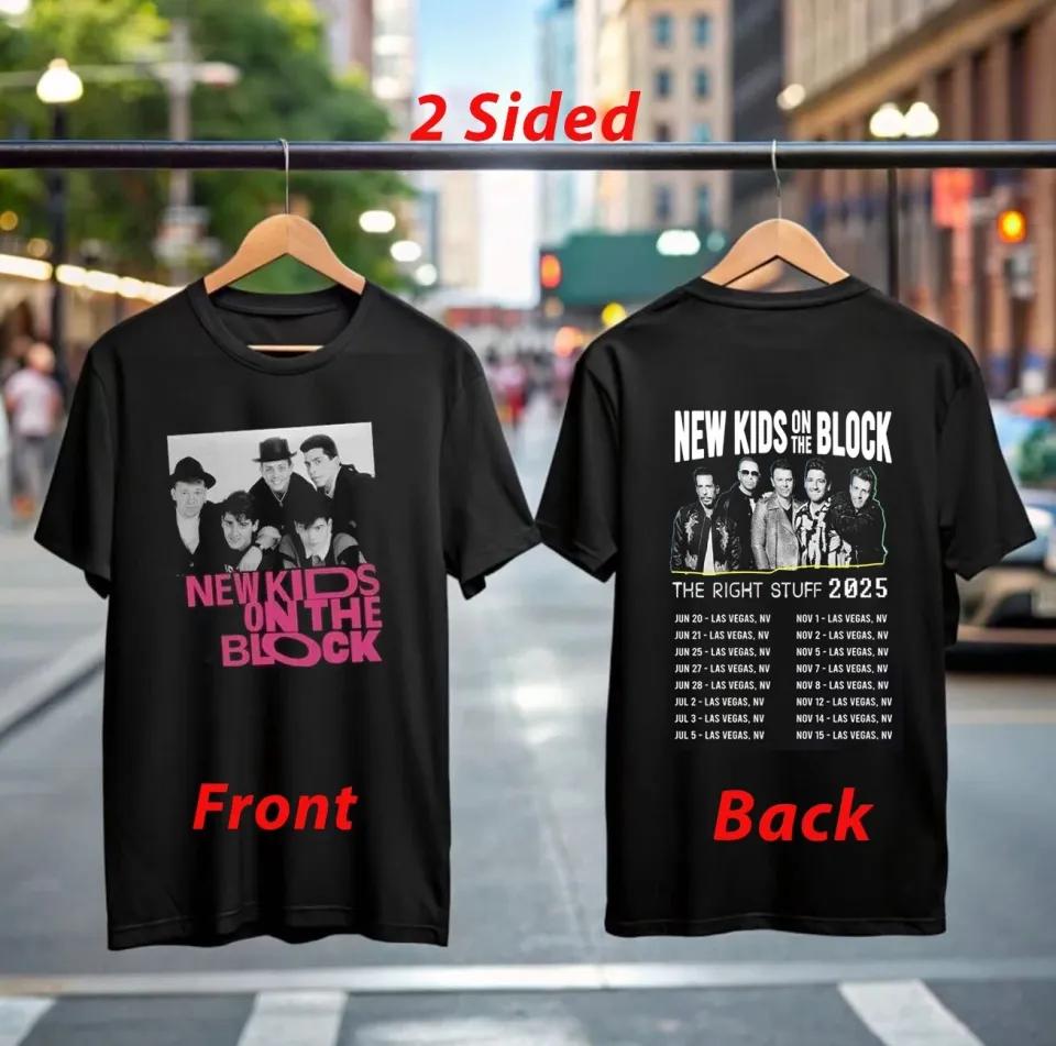 

100% cotton TOPS UNISEX TEES MENS WOMENS New on the Block The Right Stuff Tour 2025 T-Shirt Official Concert Merch L чёрный