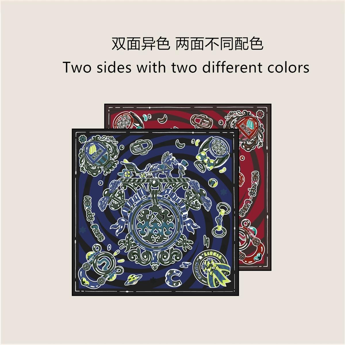 

New 70CM Curled Twill Silk Scarf Women Fashion Double Side Printed Square Scarves Wraps Echarpes Foulards Femme Hijab 70x70cm